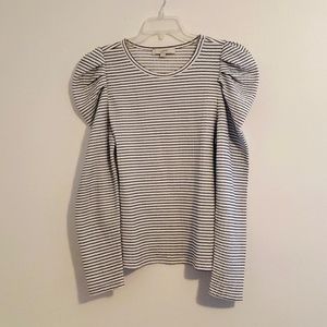 * EUC LOFT Striped, Puffy Shoulder Long Sleeve Top